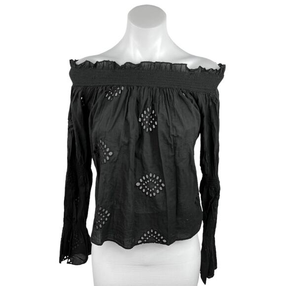 Zara TRF Collection Black Off The Shoulder Smocked Eyelet Blouse Top Size M - Picture 1 of 3